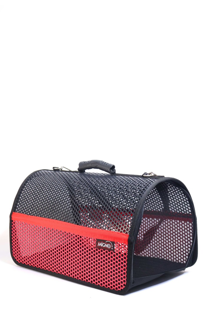 Migno Pet - 0542 220 38 06 | MİGNO FLYBAG Voyager Fileli Model Kedi Köpek Taşıma Çantaları - Kırmızı-Siyah